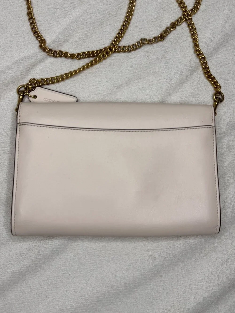 Coach Marlowe Crossbody Leather Bag Purse Gold Chain Strap Cream Compact - Picture 3 of 14